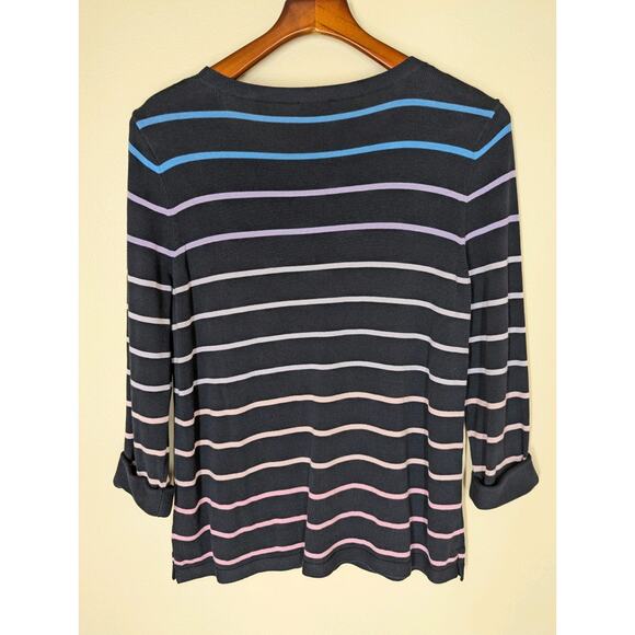 Talbots Petite Large Navy Blue Purple Pink Ombre Striped Sweater 3/4 Sleeve - Picture 6 of 10